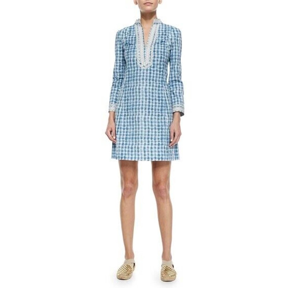 Tory Burch Tunic Dress Blue & White Embroidered Size 4